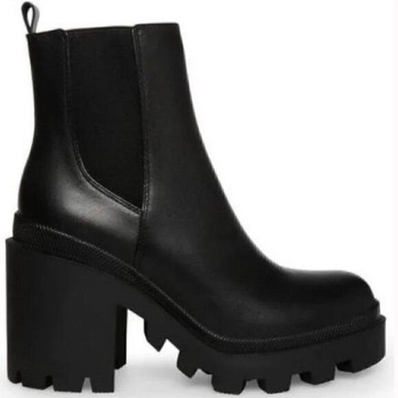 Steve Madden Roxie Chelsea Leather Boot Black Lug Sole Chunky Bootie Size 10 - Picture 3 of 12